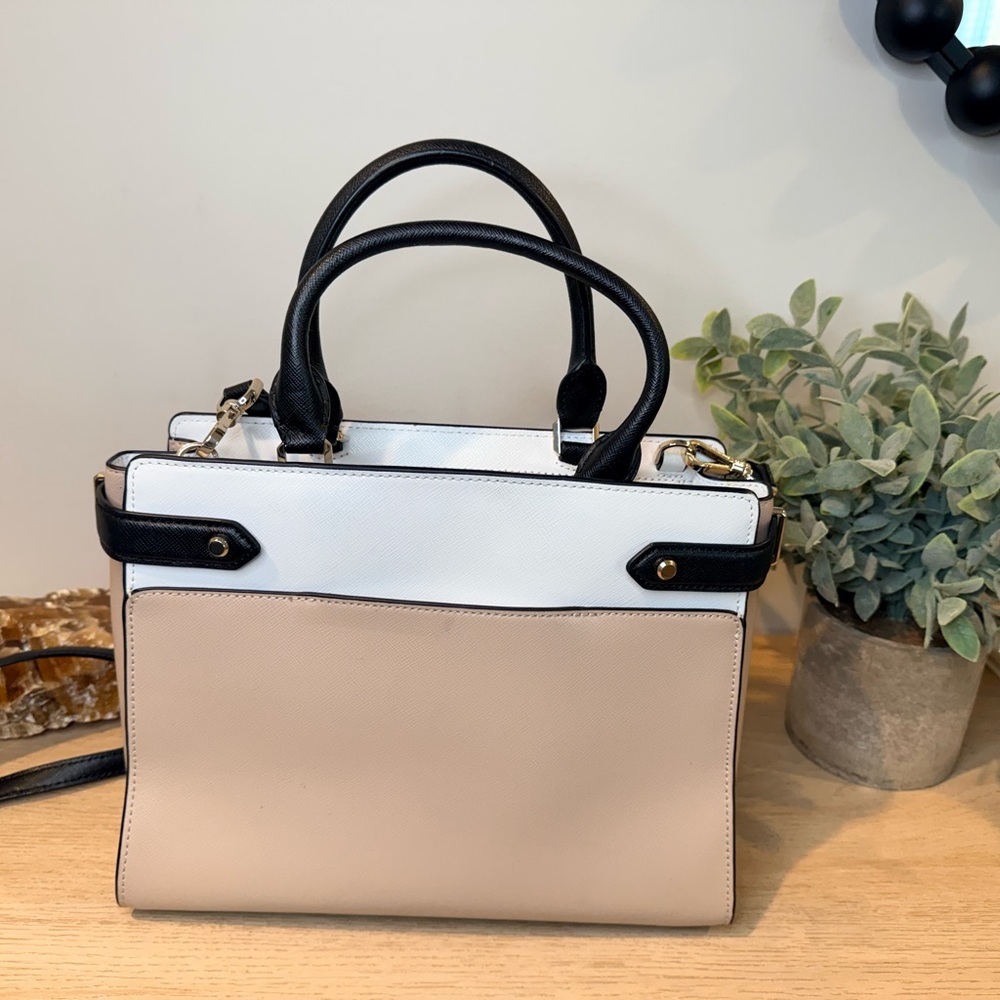 Kate Spade Colorblock Satchel Crossbody Black White Beige Gold - Picture 3 of 9